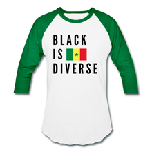 Load image into Gallery viewer, Black is Diverse - Men&#39;s Baseball T-Shirt - white/kelly green
